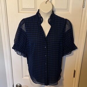 Ann Taylor Navy Houndstooth Blouse